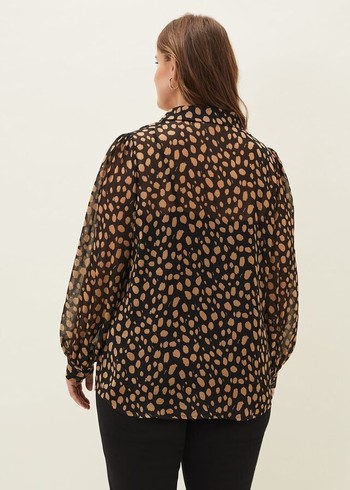 Phase Eight Millie Spot Shirts Black/Brown Australia | UM9560438